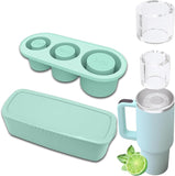 New Green Ice Cube Tray for Stanley, Silicone Ice Cube Maker with Lid for Making 3 Hollow Cylinder Ice Cube Molds, Accessories for Stanley Cups 30-40 Oz for Chilling Cocktails,Whiskey,Drinks,Coffee