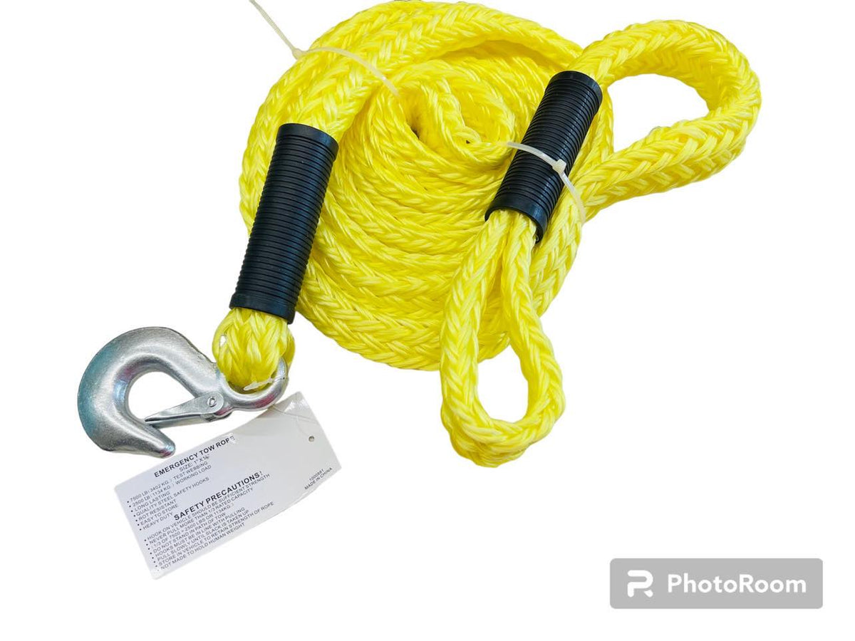 New 1" X 12' Emergency Tow Rope with quality steel hook, heavy duty, r