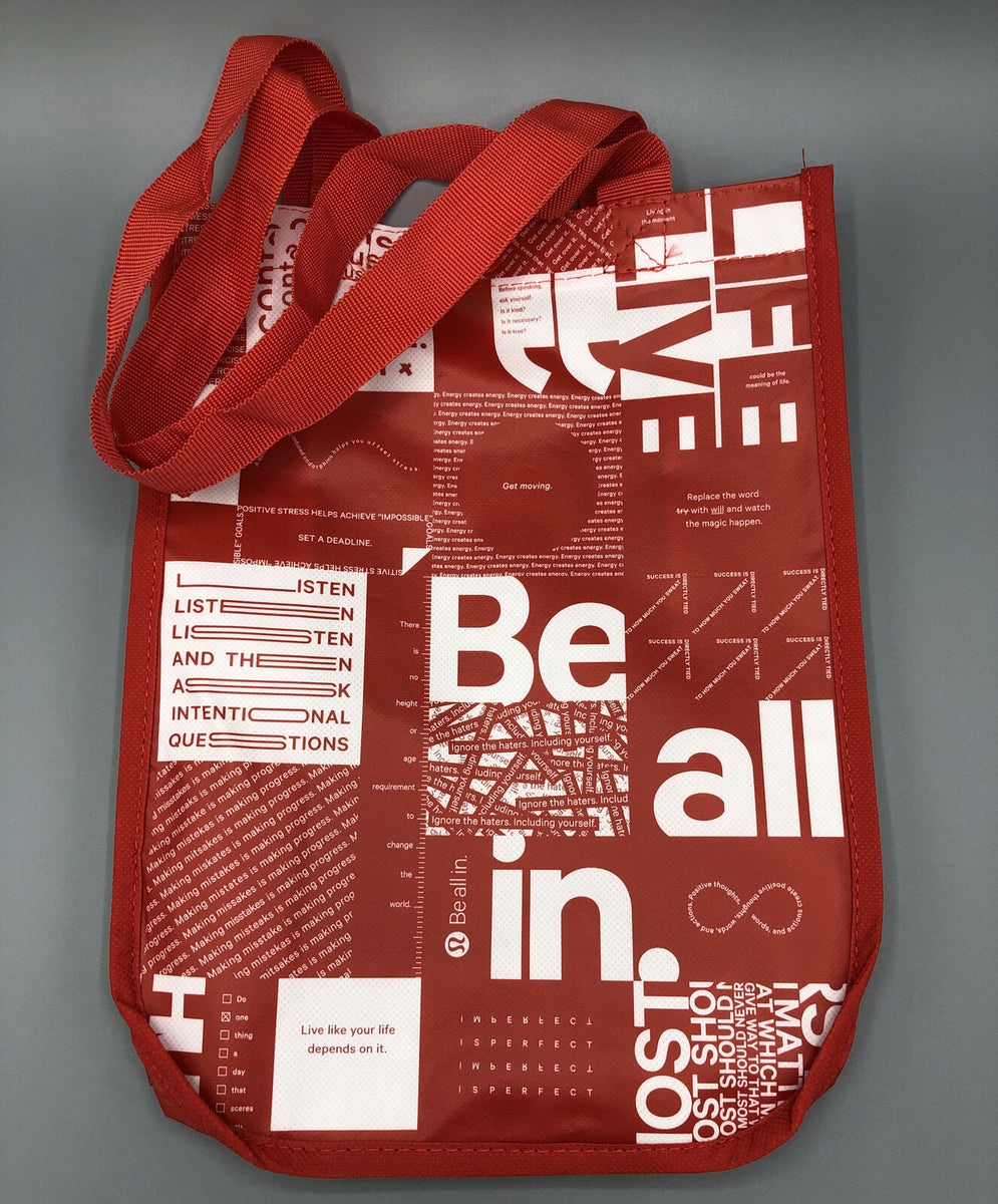 New Authentic Lululemon red & white reusable shopping bag, Be All in.