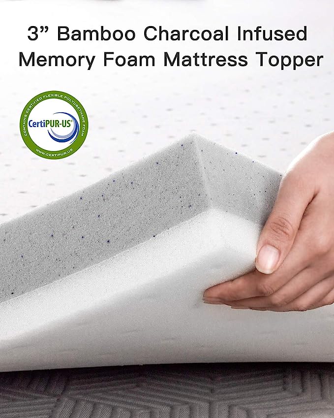 BedStory Mattress Topper Queen, 4 Inch Bamboo Charcoal Memory Foam Mattress  Topper, Foam Bed Topper for Pressure Relieve Ventilated Hole - CertiPUR-US