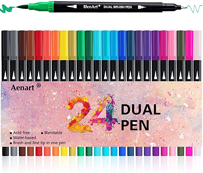 New Dual Tip Art Marker Pens Fine Point Journal Pens & Colored Brush  Markers for Kid Adult Colouring Books Drawing Planner Calendar Art Projects  (24