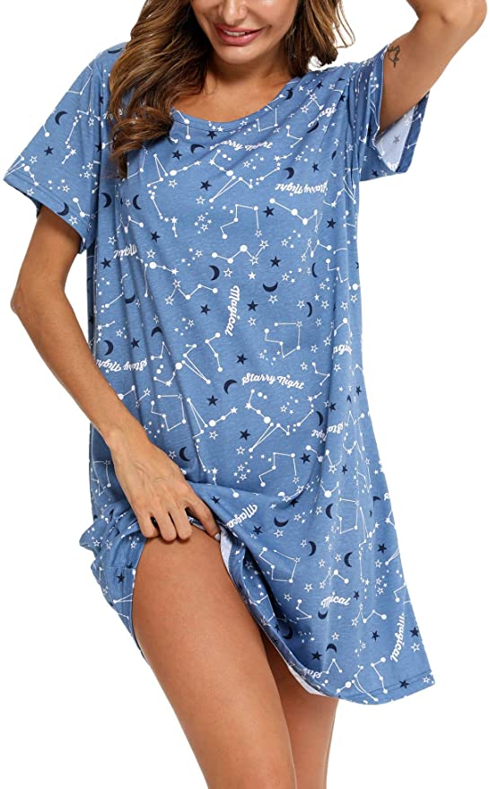 ENJOYNIGHT Sleepwear Women's Nightgown Printed Sleep Shirt Short