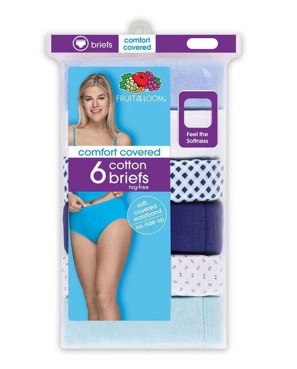 New in package! Women's Comfort Covered Cotton Brief Underwear, 6 Pack,  Assorted Prints, Sz 3X!