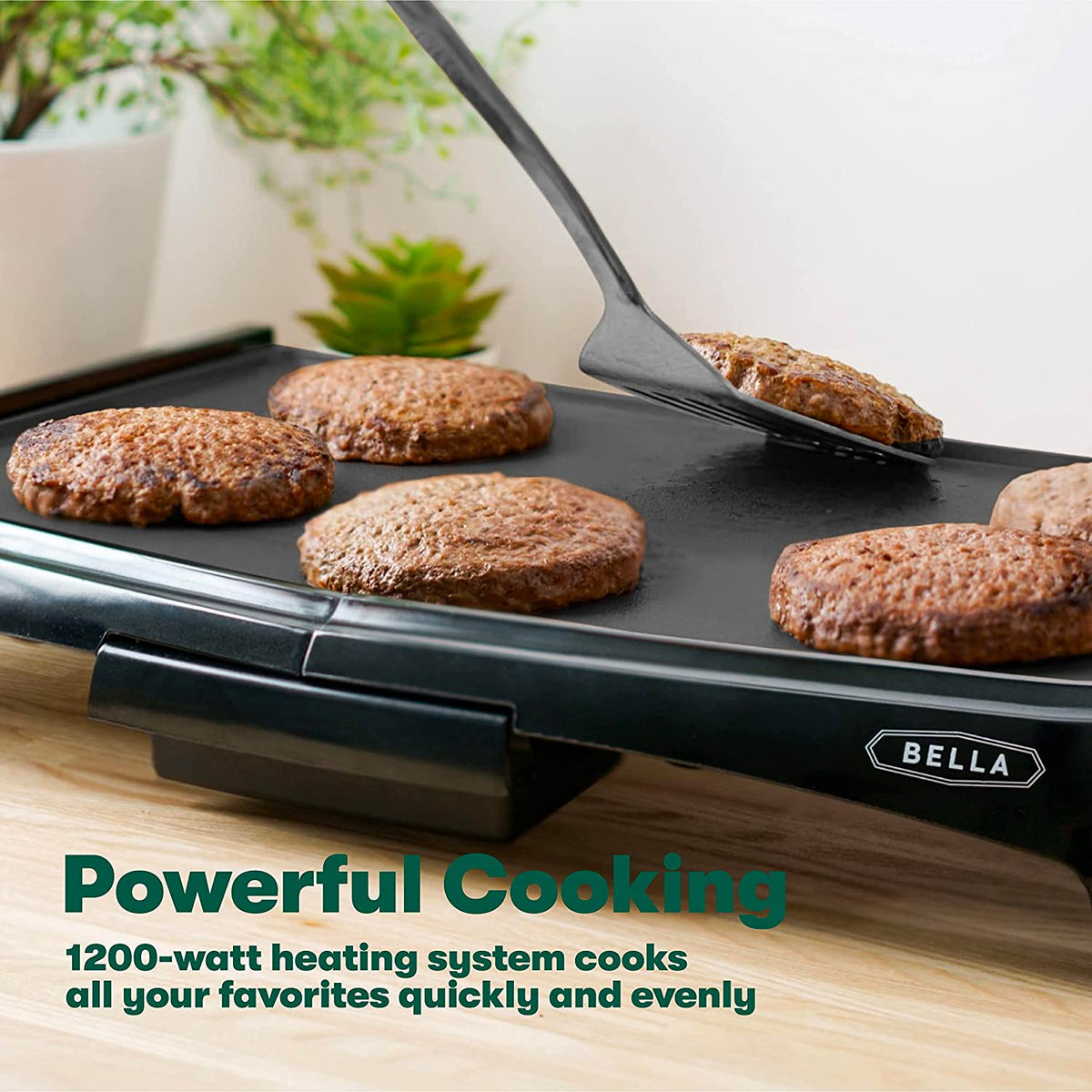 New BELLA 10" x 16" Griddle NonStick, Adjustable Control Knob with 7