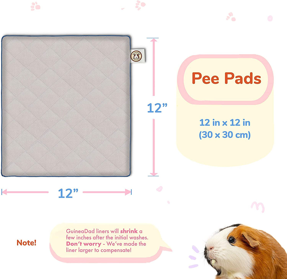 New GuineaDad Liner Pee Pad 3 Pack 12x12 in Size Guinea Pig Fleece Cage Liners Guinea Pig Bedding Extra Absorbent Bamboo Waterproof