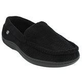 New ISOsport by isotoner® Men's Joel Chevron Microterry Moccasin Slippers, Black, Sz 11-12