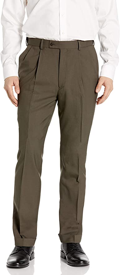 Louis Raphael LUXE Men's 100% Wool Pleated Dress Pant with Hidden