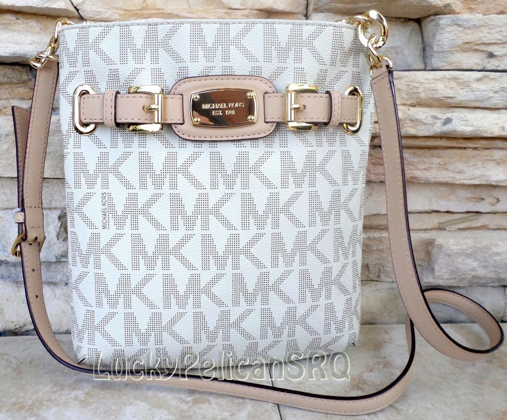 New Authentic Michael Kors Hamilton Vanilla Monogram Large Crossbody B The Warehouse Liquidation