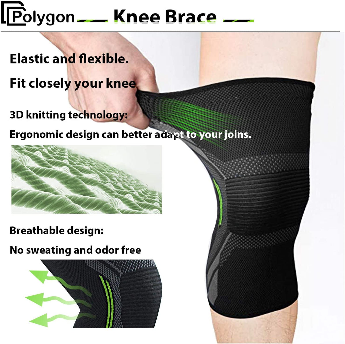 New Polygon Knee Support Brace 2 Pack, Polygon Knee Compression Sleeve –  The Warehouse Liquidation