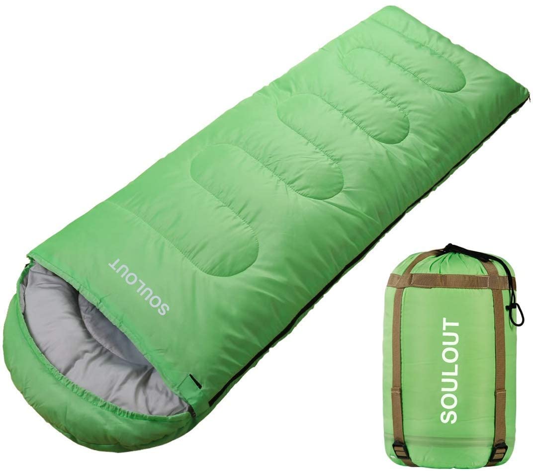 New SOULOUT Sleeping Bag - 4 Seasons Warm Cold Weather Lightweight,  Portable, Waterproof Sleeping Bag with Compression Sack for Adults & Kids,  Green!