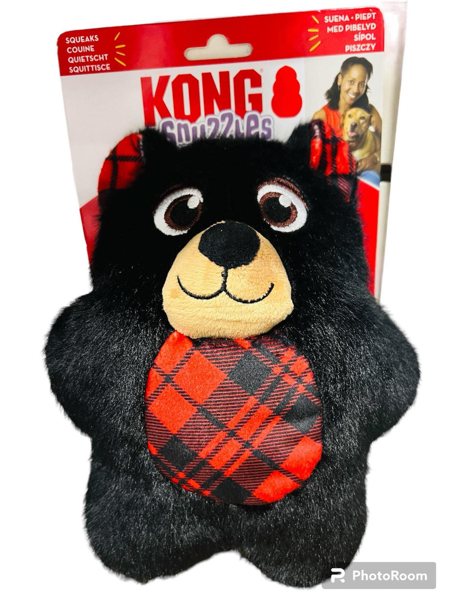 NEW KONG Dog Toy - Holiday Snuzzles Plush Squeaker- Black Bear (Small ...