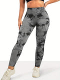 NEW High Waist Peach Hip Tie-Dye Yoga Capri Leggings, Breathable Sports Fitness Athletic Pants, Stretchy Gym Activewear, Sz L, Retails $114