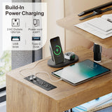 NEW Assembled Multi-purpose Smart Modern Nightstand End Table with LED & Adjustable Height, 2-Drawer Rolling with swivel top, Charging Station, Wood