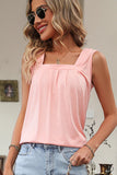 NEW Square Neck Solid Color Sleeveless Casual Tops, Sz M, Pink
