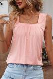 NEW Square Neck Solid Color Sleeveless Casual Tops, Sz M, Pink