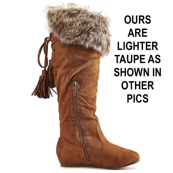 NEW Wild Diva Candies Fur Flat Boot, Ours are Lighter Taupe as shown in pics, Sz 6.5, Retails $64
