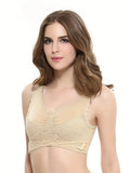 NEW Contrast Lace Wireless Sports Bra, Comfy Criss Cross Side Buckle Tank Bra, Women's Lingerie & Underwear, Light Beige, Size S