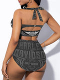 NEW Harley Davidson Sexy Print Bikini Swimsuit, Sz 2XL, Black/Grey! Retails $75+