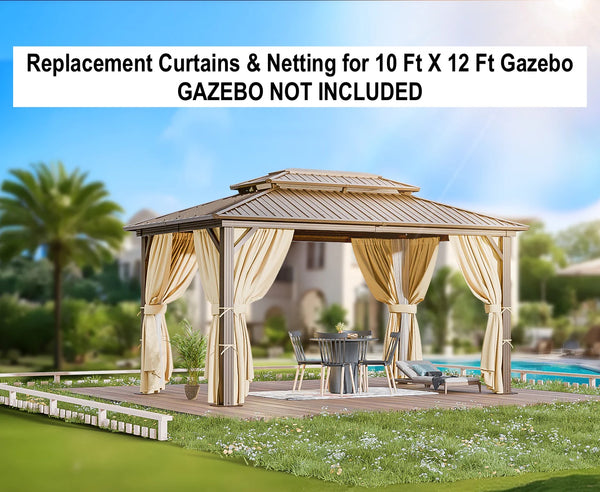 New Replacement Netting & Curtains for 10 Ft X 12 Ft Gazebo! Gazebo NOT Included