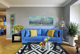 NEW Retails $276, Yihui Arts Large Metal 24"x64" Wall Art Handcrafted Aesthetic Tree Picture on Aluminum 5 Panels Teal and Silver Abstract Landscape Artwork for Living Room Bedroom Dining Decor