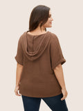 NEW Bloomchic Solid Hooded Drawstring Dolman Sleeve T-shirt, Dark Brown, PLUS Sz 28