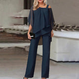 NEW Navy Cold Shoulder Ruffled Tiered Top and Pants Two Piece Set - Sz XL - Retails $104+