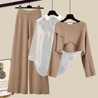 NEW Bovuf Comfy Long Sleeve Three Piece Set, Sz L, Taupe & White! Retails $129