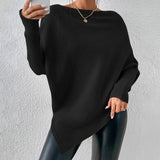 NEW Bovuf Women's Solid Long Sleeve Ultra Soft & Cozy Asymmetric Hem Sweater in Black- Size S! Retails $115+