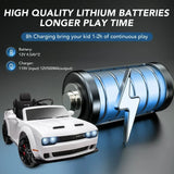New Assembled, Track 7 Kids Ride on Car, Licensed Dodge Challenger SRT 12V Electric Car for Kids Age 3+, Remote Control, Music, White NOTE: small crack in front right fender shown in pics, was store display!