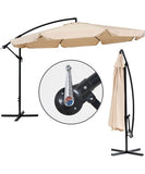 New in box! Large Arctic Sky Cantilevered 10' Offset Umbrella with Cross Base, waterproof and UV-resistant polyester fabric, Beige!