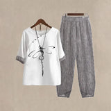 NEW Bovuf Modern 3/4 Sleeve Two Piece Set, Grey/white/black Sz L, Retails $96