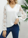 NEW Floral Lace Stitching V Neck Blouse, Casual Long Sleeve Blouse For Spring & Fall, Women's Clothing - Size XL - Retails $49+