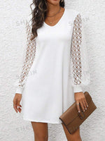 NEW SHEIN Clasi White Lace Splice V-Neck Dress, Size XL