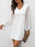 NEW SHEIN Clasi White Lace Splice V-Neck Dress, Size XL