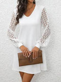 NEW SHEIN Clasi White Lace Splice V-Neck Dress, Size XL