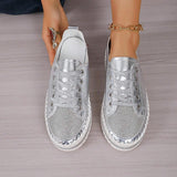NEW Women 2024 New Arrival Silver Chunky Sneakers With Rhinestones, Platform Sole, Patent Leather, Hand Stitched Rubber Sole, Lace-Up Closure, Round Toe, Comfortable And Durable, Sz 11