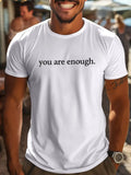 NEW 'You Are Enough, Dear Person Behind Me' Men's Casual Short-Sleeve Tee - Breathable Polyester, Crew Neck, Perfect For Summer Outings White, Men's Medium