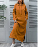 NEW Women's Casual Dress Hoodie Dress Long Dress Maxi Dress Daily Basic Outdoor Vacation Going out V Neck Pocket Solid Color Regular Fit, Caramel, Fits XL-1X, Retails $53