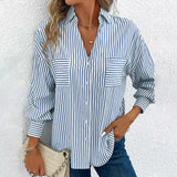 NEW Bovuf Modern Blue Striped V-Neck Top, Sz L, Retails $88
