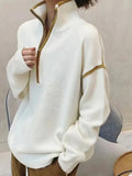 NEW Women's Off White Long Sleeve Half Zip Sweater lots of stretch to fabric, great for all seasons, Size L, Retails $71