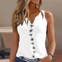 NEW White Notched Neck Sleeveless Daisy Tank Top, Size L, Retails $63