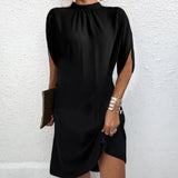 NEW Bovuf Modern Black Mock Neck Split Sleeve Midi Dress, Sz S, Retails $86