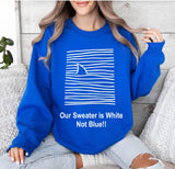 NEW Retails $57, Shark Fin Sweatshirt, Shark Swimming Sweater, Funny Shark Sweatshirt, Cool Shark Shirt, Weekend Shirts, Winter Gifts, Shark Lover Shirt, Sz L, WHITE, NOT Blue