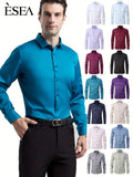 NEW Men's Formal Solid Long Sleeve Slim Fit Button Up Shirt For Business Occasions, Spring Fall Men's Blouse, Peacock Blue, Sz XL