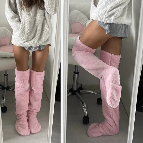 NEW Teddy Legs Cozy Leg Warmers Sherpa Slipper Socks, Pink, One Size