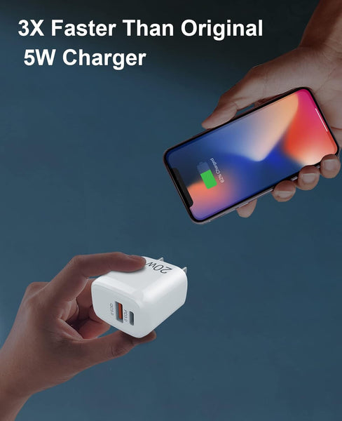 New USB C Charger Block, 20W Durable Dual Port QC+PD 3.0 Power Adapter, Double Fast Plug Charging Block for iPhone 15/15Pro/14/14 Pro/13/12/12 Pro/Pro Max/Plus, XS/XR/X, Watch Series 8/7 Cube [1 Pack]