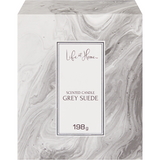 NEW Life at Home Scented Candle Grey Suede, Sophisticated and alluring, this textural scent boasts notes of suede, amber, and rosewood wrapped in sensual vanilla and tonka