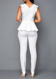 NEW Retails $85 MODLILY DESIGN V Neck Peplum Sleeveless White Jumpsuit Sz M, White