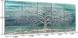NEW Retails $276, Yihui Arts Large Metal 24"x64" Wall Art Handcrafted Aesthetic Tree Picture on Aluminum 5 Panels Teal and Silver Abstract Landscape Artwork for Living Room Bedroom Dining Decor