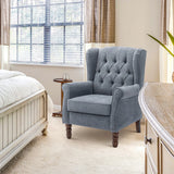 NEW IN BOX Retails $820, Wayfair Button-Tufted Small Wingback Accent Chair with Rolled Arm and Thick Padded Cushion, Dark Blue Performance